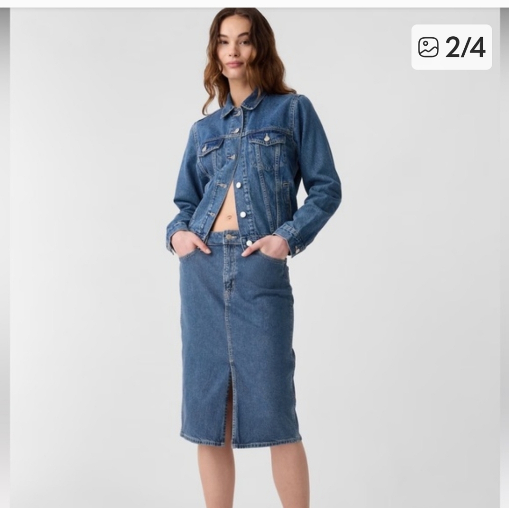 Gap Classic Denim Midi Skirt. Front Slit. 5 Pocket Style. Size 32R